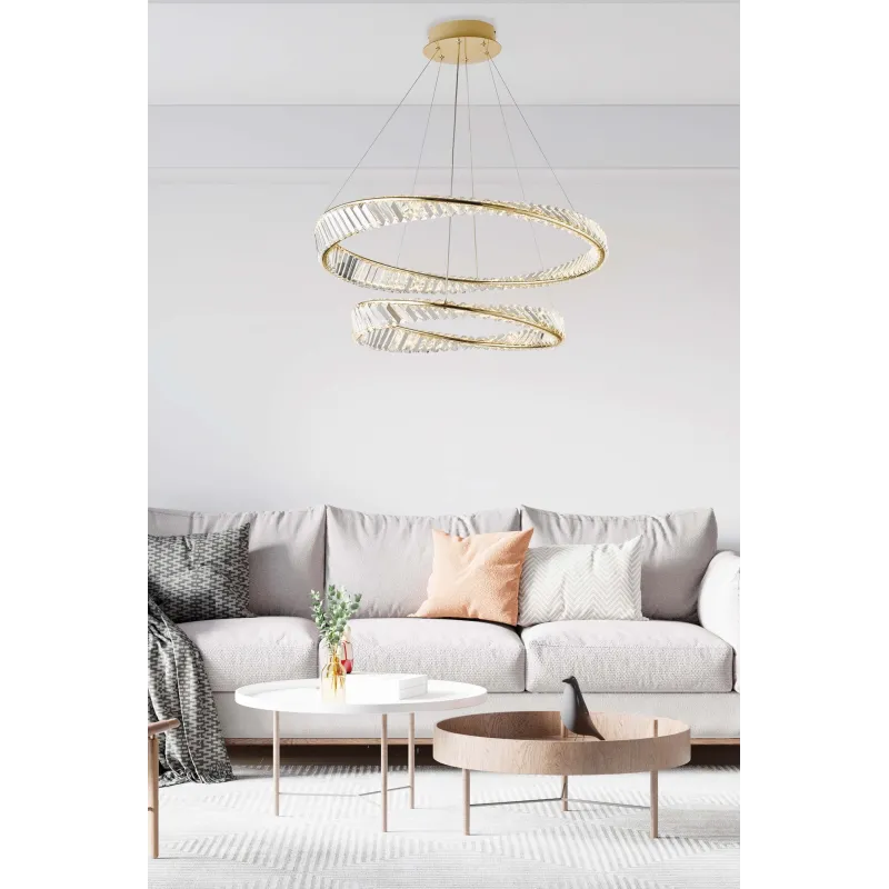 Modern LED chandelier 2 circles in luxury gold crystal LGT 096