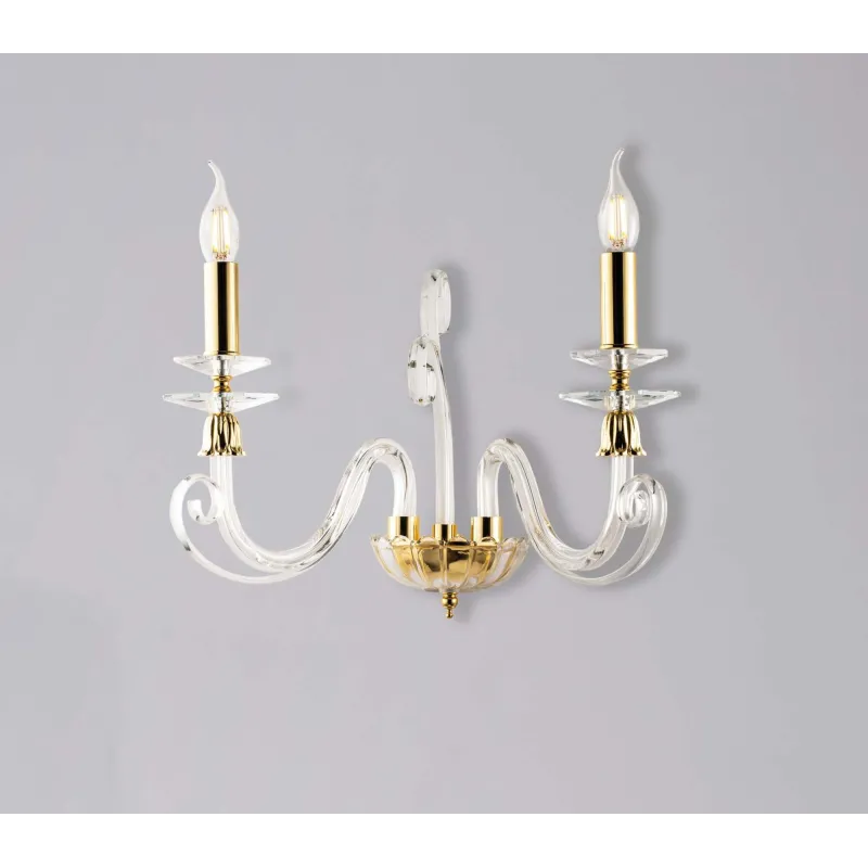 Classic wall light in transparent and gold crystal with 2 luxury lgt 124 lights