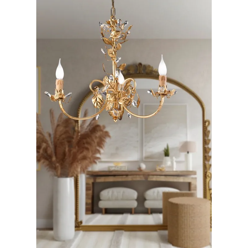 Classic gold leaf wrought iron chandelier with 3 lights pre Ls 168/3c