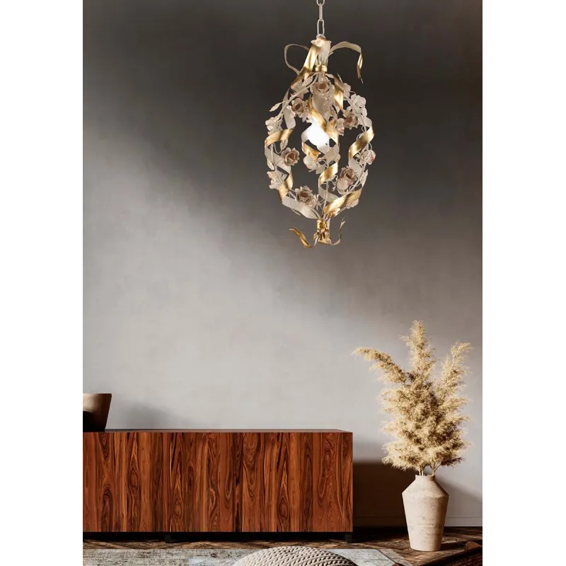 Cream and gold wrought iron entrance chandelier with 1 light, 167/1