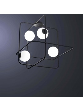 Plafoniera moderna design nero con sfere in vetro bianco a 4 luci BGA 3518-pl4
