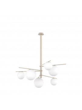 Plafoniera lampadario moderno sabbia con sfere in vetro bianco a 6 luci tpl 0916