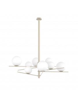 Plafoniera lampadario moderno sabbia con sfere in vetro bianco a 8 luci tpl 0917