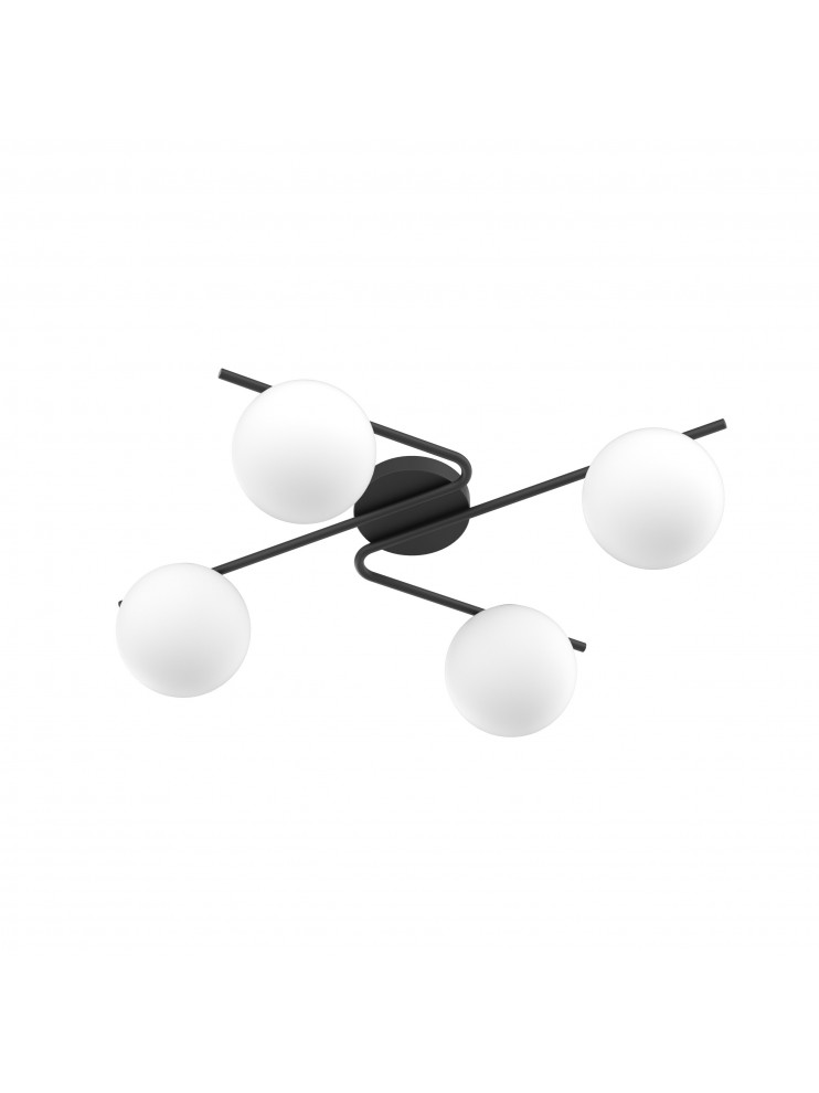 Plafoniera moderna nera con sfere in vetro bianco a 4 luci tpl 0921