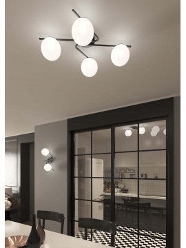 Plafoniera moderna nera con sfere in vetro bianco a 4 luci tpl 0921