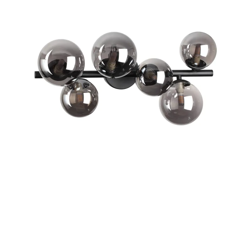 Modern black ceiling light with 6-light smoked glass spheres DL1893