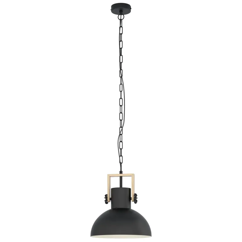 Lampadario a sospensione moderno vintage in legno e metallo nero a 1 l