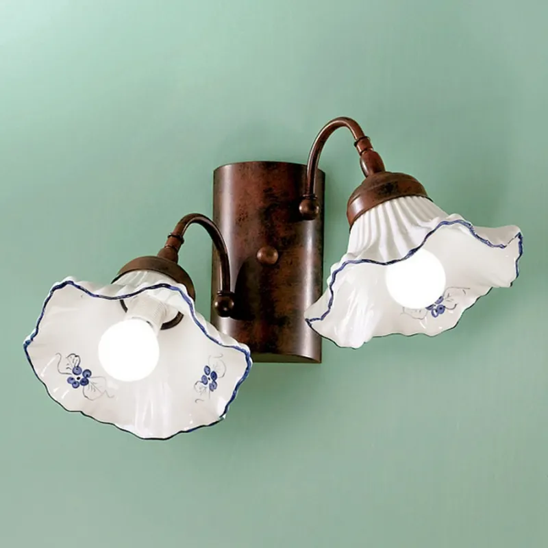 Rustic white-blue ceramic wall light 2 lights Anna-ap2