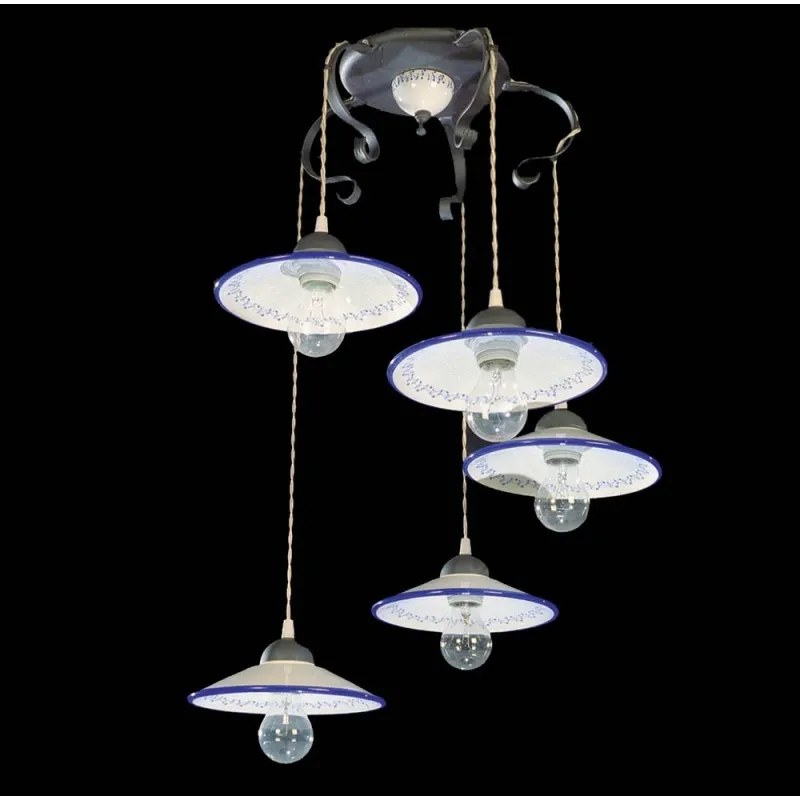 Lampadario in ceramica e ferro battuto 5 luci BGA 1051