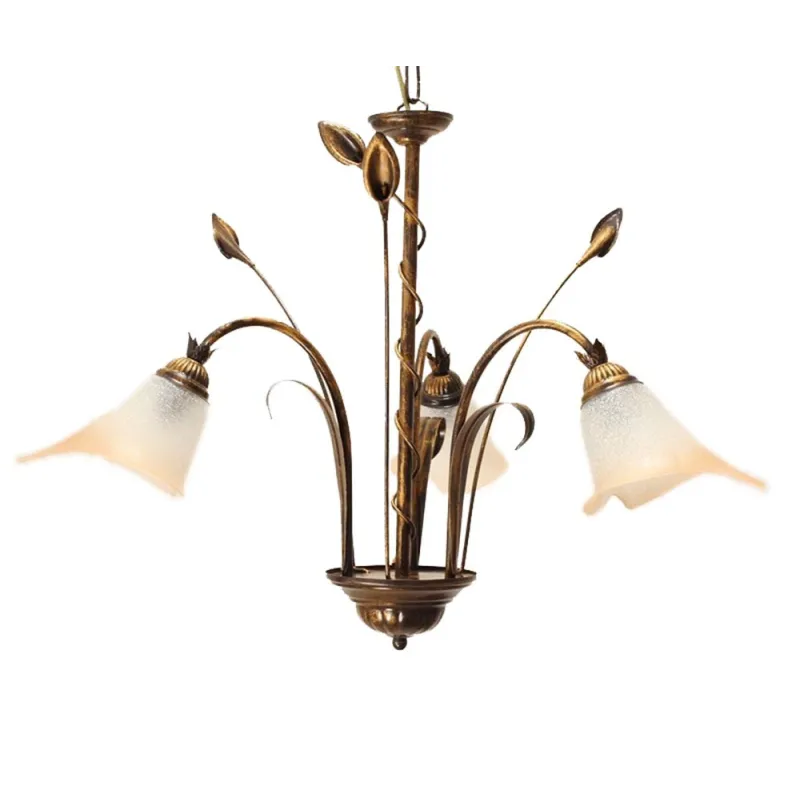 Classic chandelier in wrought iron 3 lights Calla glass