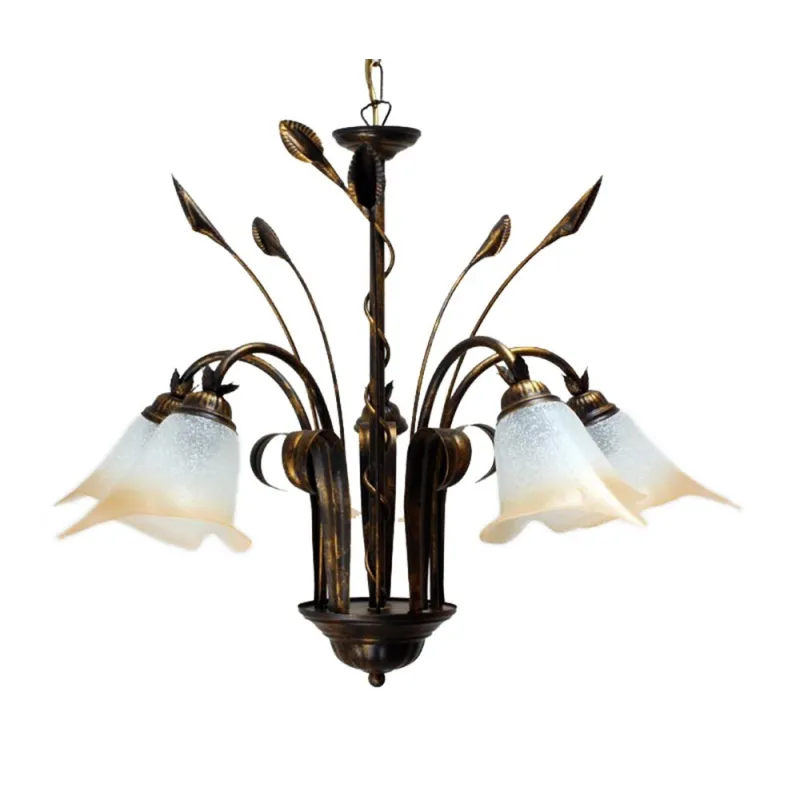 Classic chandelier in wrought iron 5 lights Calla glass