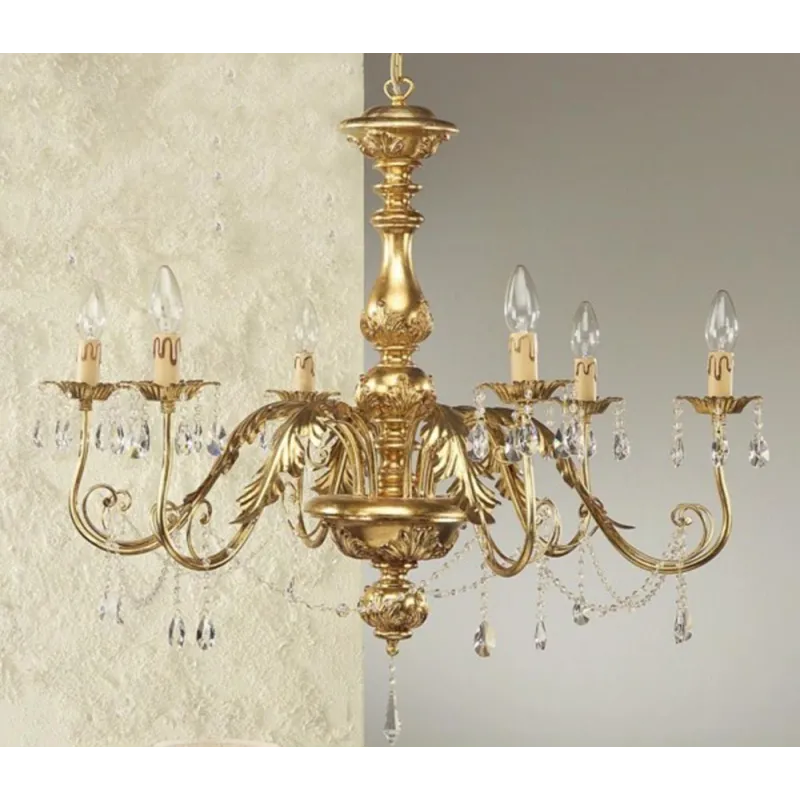 Classic chandelier in gold wood 6 lights Esse 575/6